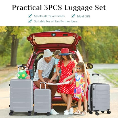 OLIXIS 3-Piece Luggage Set, Carry On Suitcases with Spinner Wheels, Expandable Travel Luggage with TSA Approved Lock & ABS Hard Shell, Light Grey, 20/24/28 Inch - color: Light Grey, size: 20/24/28IN