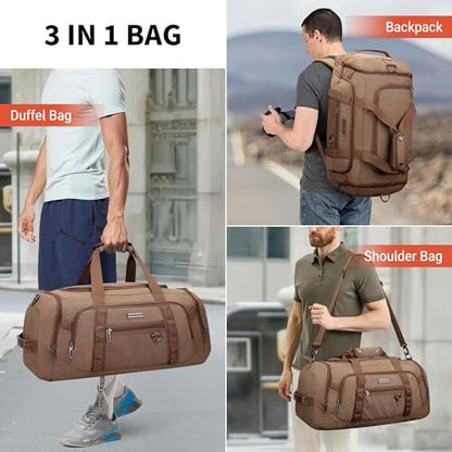 WITZMAN 캔버스 더플 백 남성용 3 in 1 컨버터블 백팩 40L 여행용, 브라운 색상, 빈티지 - color: 브라운 색상, size: 40L Standard