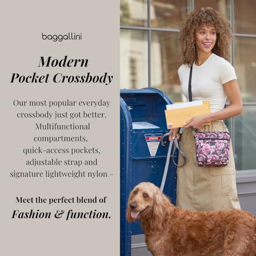 Baggallini Modern Pocket Crossbody Bag for Women, 8.5"x8.5" Handbag Purse with RFID, Lightweight Water-Resistant - color: Autumn Peony