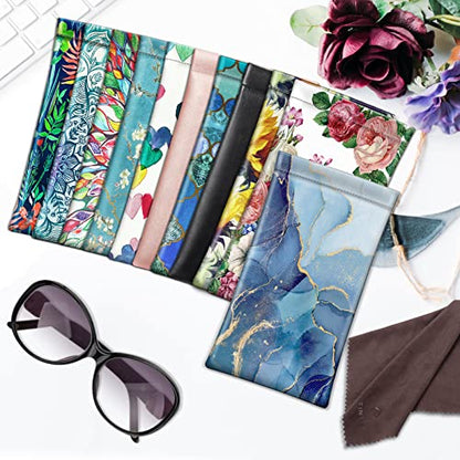 FINTIE Soft Eyeglasses Case with Cleaning Cloth, Squeeze Top Glasses Pouch - color: Ocean Marble