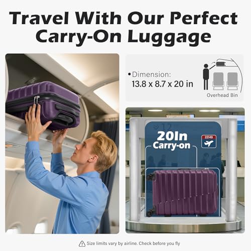 Coolife Lightweight Luggage with TSA Lock,Carry On Purple - color: Purple, size: Small(20in)