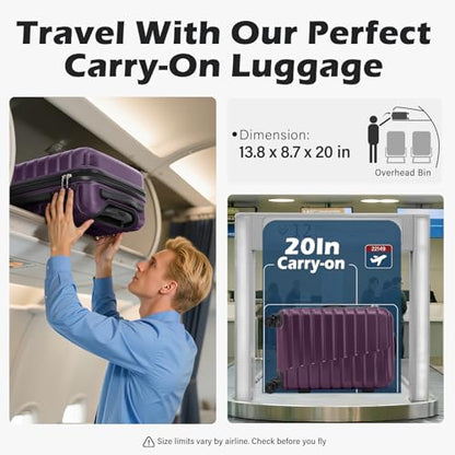 Coolife Lightweight Luggage with TSA Lock,Carry On Purple - color: Purple, size: Small(20in)