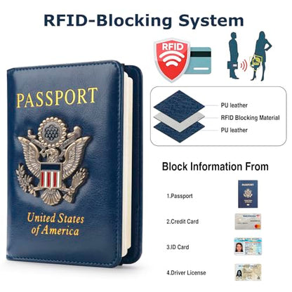 Premium Passport Holder for Travel RFID Blocking Passport Cover Slim - color: Blue