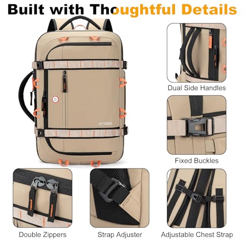 40L Travel Backpack 17.3" Laptop Carry On Duffel Flight Approved - color: Khaki