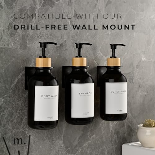 MaisoNovo Refillable Shampoo and Conditioner Bottles| Black Bamboo Set of 3 - color: Black /Bamboo