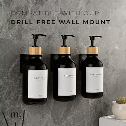 MaisoNovo Refillable Shampoo and Conditioner Bottles| Black Bamboo Set of 3 - color: Black /Bamboo