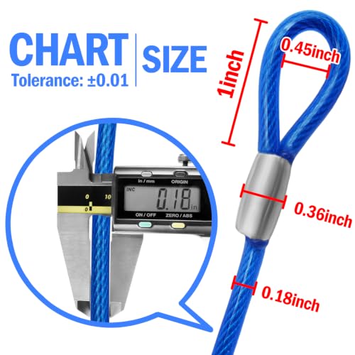 4.7mm(3/16") Steel Security Cable with Loops, Bike Lock Cable, 1Pack - color: Blue, size: 10FT-(1Pack)