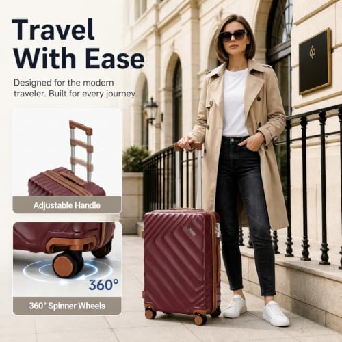 Rosamo 6 Piece Luggage Set Expandable Hardside, 20in Suitcase with Matching Travel Bags, 22x14x9 Airline Approved Carry On, TSA Lock & Spinner Wheels, ABS+PC - color: Red, size: 6PC Set (16"/20"/24"/28"/TB/DB)