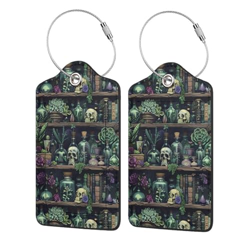 Luggage Tag for Suitcase TSA Cute Unique Leather Bag Tags Identifiers Privacy Cover ID Label with Durable Steel Loop for Women Men Kids Girls Travel - color: Gothic Witchy