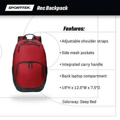 SPORT-TEK Unisex Rec Backpack | Laptop Bag for Women & Men, Gym Backpack with Padded Back & Ventilated Shoe Compartment - color: Heather Grey