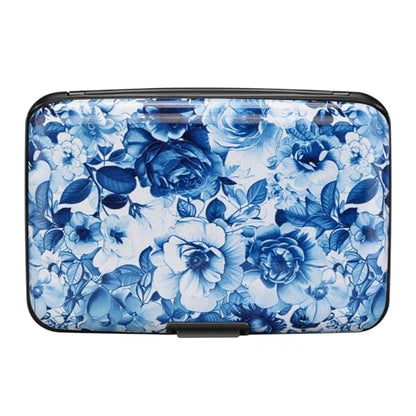 ELFISH RFID Aluminum Wallet Credit Card Protector Case Holder for Men Women - color: Blue and White Peony