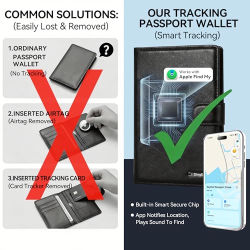 Trackable Passport Holder for Travel, RFID Blocking Wallet, Black - color: Black