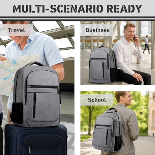 18.4" Large Laptop Backpack,Business Travel TSA Approved Slim Work Bag - color: Grey, size: 3X-Large