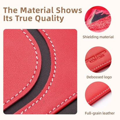 RFID Blocking Genuine Plain Leather Long Slim Passport Holder with Boarding Pass, Card, Cash Slots (Red) - color: Red