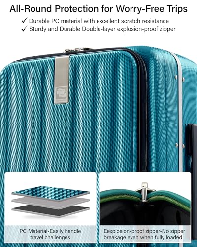 Hanke 26 Inch Large Checked Luggage, Top Opening Aluminum Frame Suitcase - color: Caribbean Blue, size: 26 Inch
