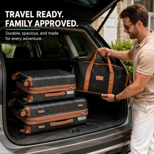 CONCEPTEN Luggage Sets 5 Piece, ABS+PC Hardshell Suitcases with Wheels - color: Black, size: 5 Piece Sets (20/24/28/Db/Tb)