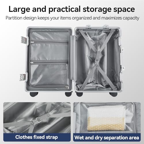 24 Inch Aluminum Frame Luggage with Front Pocket, Black - color: Black, size: 24 Inch