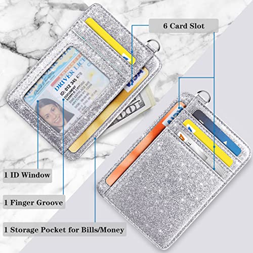 Coco Rossi Credit Card Holder Wallet Women Minimalist Slim Pocket Card Case - color: Glitter Silver