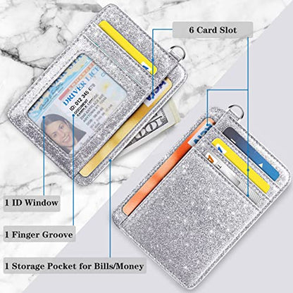 Coco Rossi Credit Card Holder Wallet Women Minimalist Slim Pocket Card Case - color: Glitter Silver