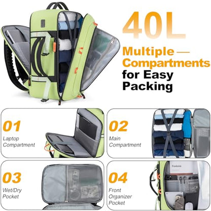 40L Travel Backpack 17.3" Laptop Carry On Duffel Flight Approved - color: Lightgreen