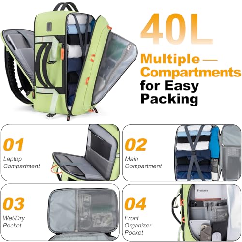 40L Travel Backpack 17.3" Laptop Carry On Duffel Flight Approved - color: Lightgreen