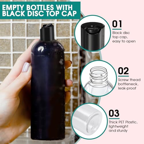 3Pcs 16 oz Clear Plastic Refillable Travel Bottles with Black Disc Top Caps - size: 3 Packs