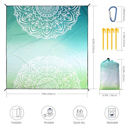 Beach Blanket Sandproof Extra Large Beach Mat Adults Waterproof Sand Free - color: Mtl-sm-green, size: 79" X 83"
