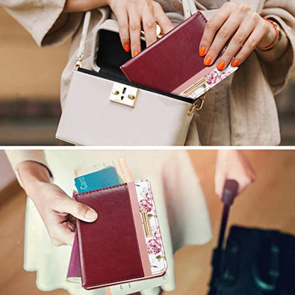 Coco Rossi Passport Holder for Travel Women Slim RFID Passport Cover Wallet - color: Burgundy