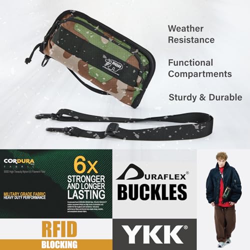 Rough Enough RFID Passport Holder, Travel Wallet with Shoulder Strap, Camo - color: Camo