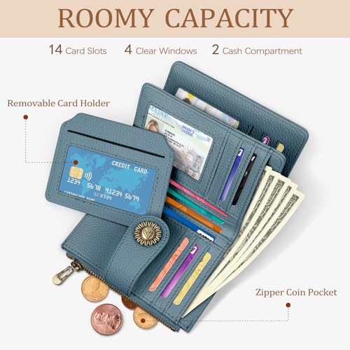 Icycay Blue Small Wallet Women RFID Blocking Bifold Credit Card Holder - color: 0 Blue