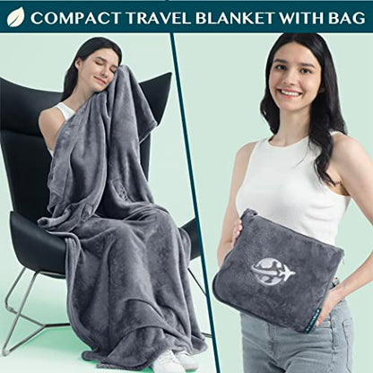 PAVILIA Compact 2-in-1 Travel Blanket Pillow for Airplane Flight, Dark Gray - color: Gray