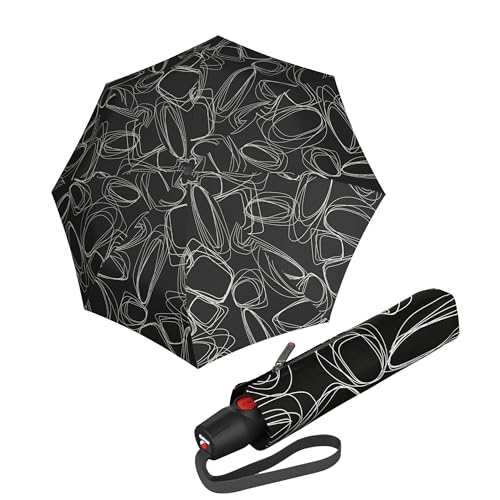 Knirps T.200 Duomatic Compact Rain Umbrella in Pure Black– Wind Tunnel Tested to 93 mph, Aluminum Steel Fiberglass Frame, 38in Canopy, OEKO-TEX, High-Performance Automatic Travel Umbrellas - color: Pure Black