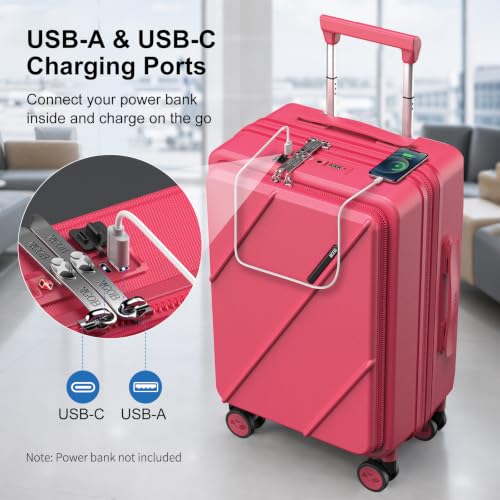 Carry On Luggage 22x14x9 Airline Approved with Front Pocket, Red - color: Red