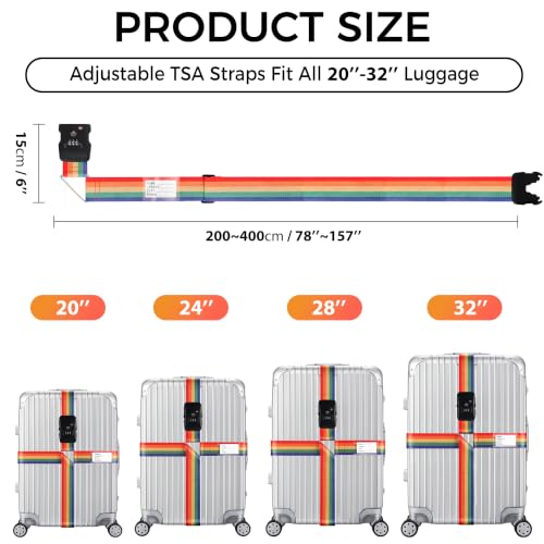 Veki Cross Luggage Straps, TSA Approved with Lock, Rainbow, 1pc - color: Rainbow