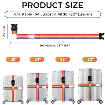 Veki Cross Luggage Straps, TSA Approved with Lock, Rainbow, 1pc - color: Rainbow