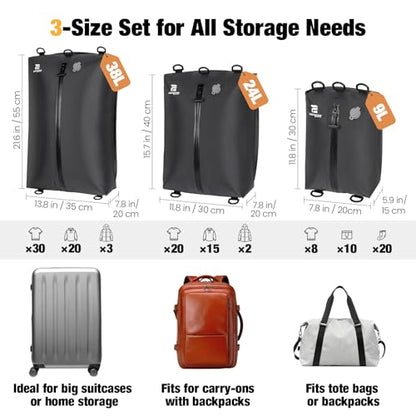 3Pack Vacuum Bags for Travel with Pump,Reusable&Waterproof,Black - color: Black