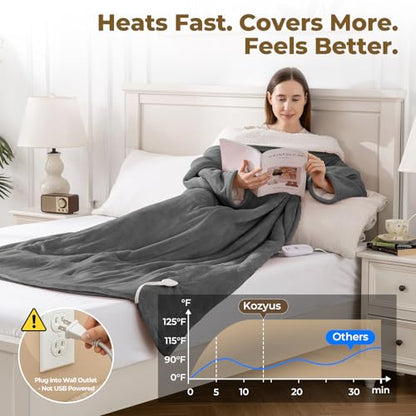 Wearable Heated Blanket with Foot Pocket & Sleeves, 50"x70", Light Grey - color: Light Grey, size: Long