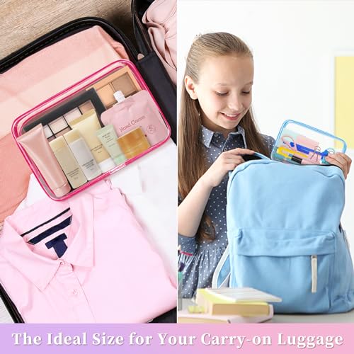 TISRATOK 12 PCS Clear Makeup Bags with Zipper, TSA Approved Toiletry Pouch - color: Multicolor, size: medium