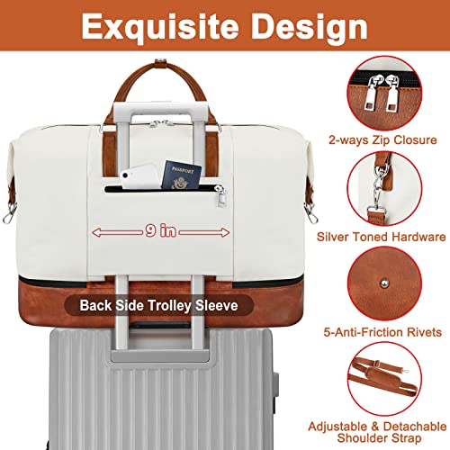 TIBES Travel Weekender Bag for Women, Overnight Bag with Shoe Compartment - color: H-White 3pcs