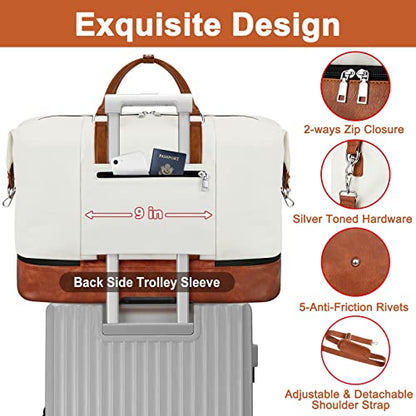 TIBES Travel Weekender Bag for Women, Overnight Bag with Shoe Compartment - color: H-White 3pcs