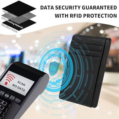 Chelmon Slim Wallet for Men, Minimalist Front Pocket RFID Blocking Credit Card Holder - color: Black Gene