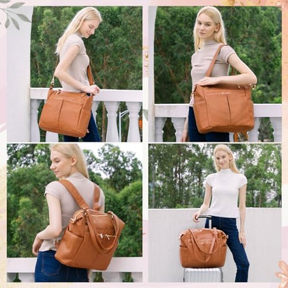 MOMINSIDE Diaper Bag Tote Convertible Diaper Bag Backpack Tote Leather - color: Brown