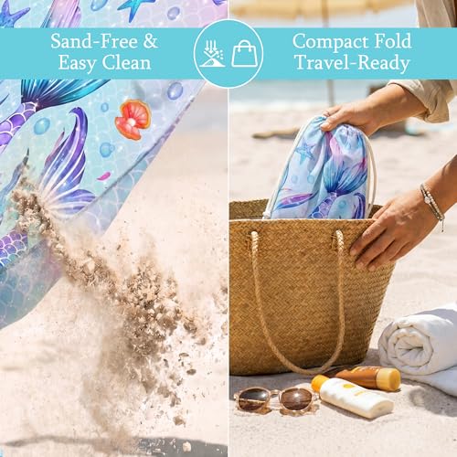 Mermaid Beach Blanket, Large 79" x 83" Sandproof Water-Resistant Beach Mat - color: Mermaid