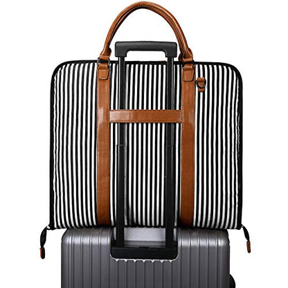 S-ZONE Carry on Garment Bag for Business Travel Canvas Leather Men Suit Cover - color: Blue Stripe, size: Large
