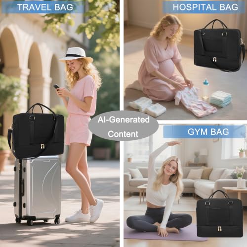 Travel Duffle Bag for Women Carry on Bags Overnight Weekender Gym 3pcs Set - color: Grey