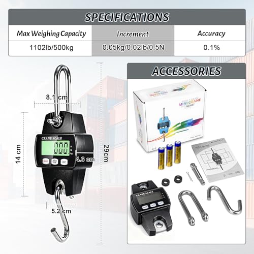 Digital Hanging Scale, 1100lb/500kg Crane Scale, Handheld - color: Black-1100lb