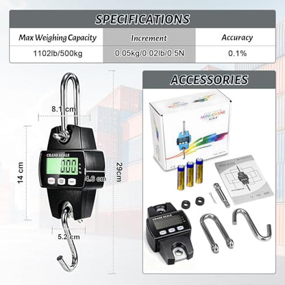 Digital Hanging Scale, 1100lb/500kg Crane Scale, Handheld - color: Black-1100lb