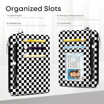 Black and White Checkered Credit Card Holder Small Wallet for Women - color: Checkered Pattern Black and White