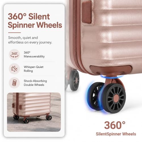 CONCEPTEN Luggage Sets 5 Piece, ABS+PC Hardshell Suitcases with Wheels - color: Champagne Gold, size: 5 Piece Sets (20/24/28/Db/Tb)