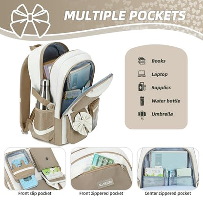 Backpack for Girls, Cute Girls Backpack with Lunch Bag Pencil Case - color: Brown
